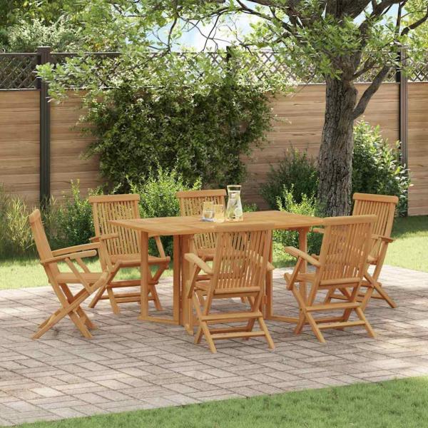 7-teiliges Garten Essset aus massivem Holz Teak