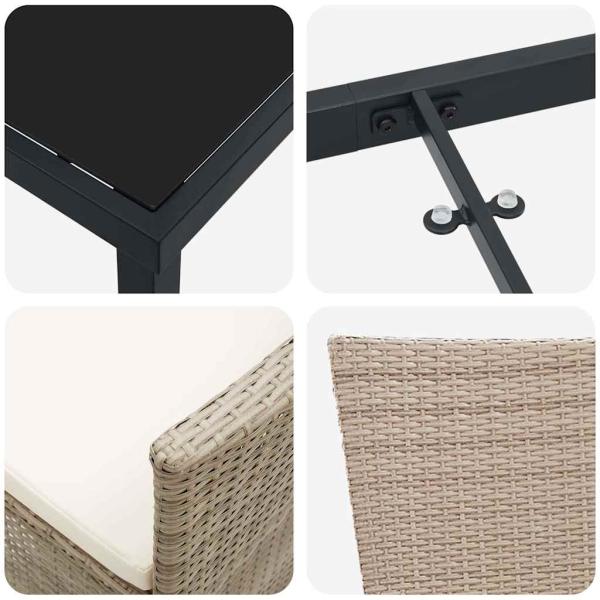 3-teiliges Garten-Esszimmer-Set mit Kissen Beige Poly Rattan