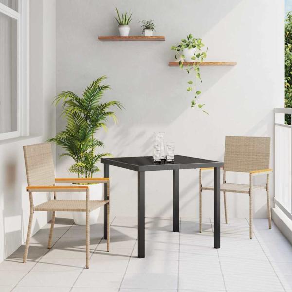 ARDEBO.de - Stapelbare Gartenstühle mit Kissen 2er Set Beige Poly Rattan