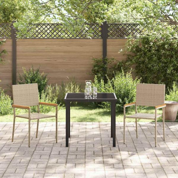 Stapelbare Gartenstühle mit Kissen 2er Set Beige Poly Rattan