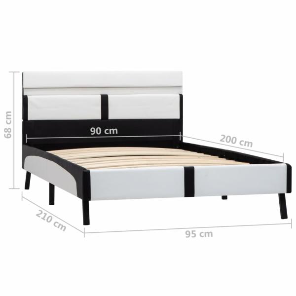 Bettgestell mit LED Weiß und Schwarz Kunstleder 90×200 cm