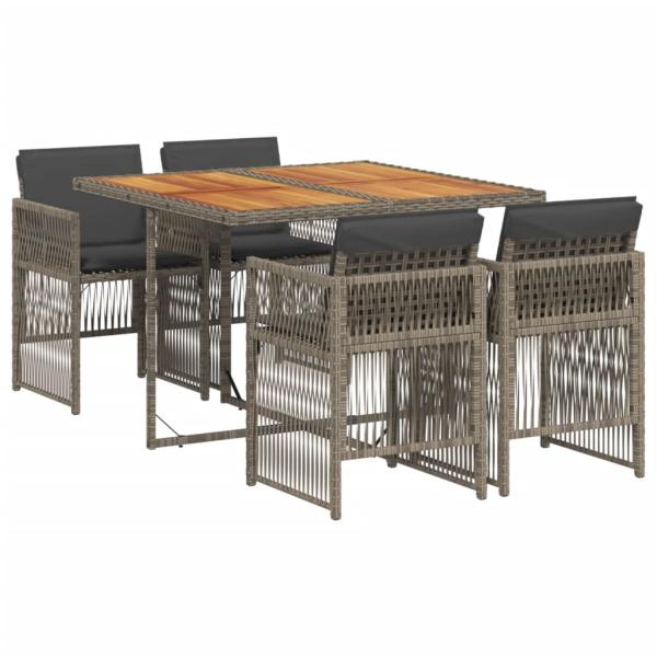 ARDEBO.de - 5-tlg. Garten-Essgruppe mit Kissen Grau Poly Rattan