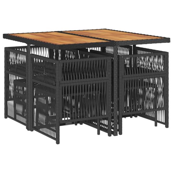 9-tlg. Garten-Essgruppe mit Kissen Schwarz Poly Rattan