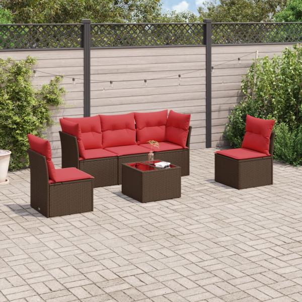 ARDEBO.de - 6-tlg. Garten-Sofagarnitur mit Kissen Braun Poly Rattan