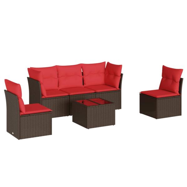 6-tlg. Garten-Sofagarnitur mit Kissen Braun Poly Rattan