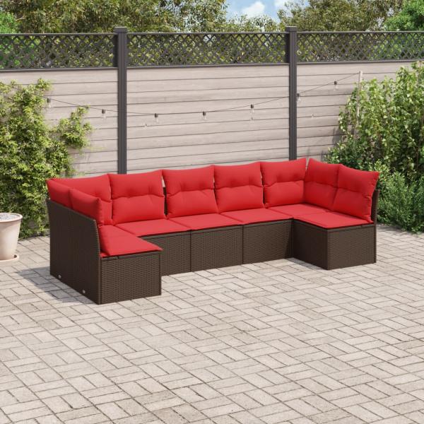 ARDEBO.de - 7-tlg. Garten-Sofagarnitur mit Kissen Braun Poly Rattan
