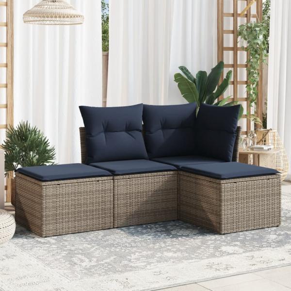 ARDEBO.de - 4-tlg. Garten-Sofagarnitur mit Kissen Grau Poly Rattan
