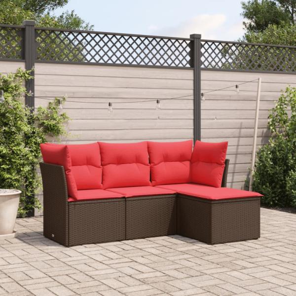ARDEBO.de - 4-tlg. Garten-Sofagarnitur mit Kissen Braun Poly Rattan