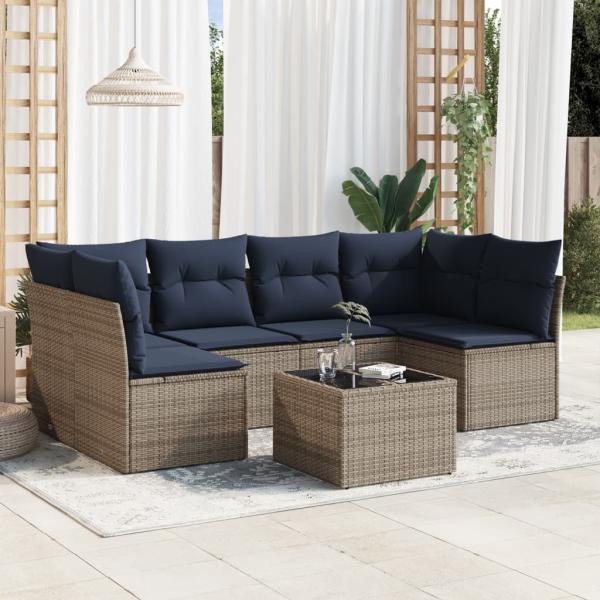 ARDEBO.de - 7-tlg. Garten-Sofagarnitur mit Kissen Grau Poly Rattan