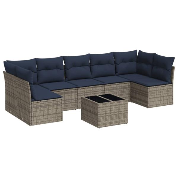 8-tlg. Garten-Sofagarnitur mit Kissen Grau Poly Rattan