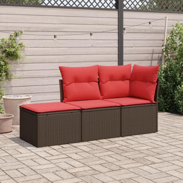 ARDEBO.de - 3-tlg. Garten-Sofagarnitur mit Kissen Braun Poly Rattan