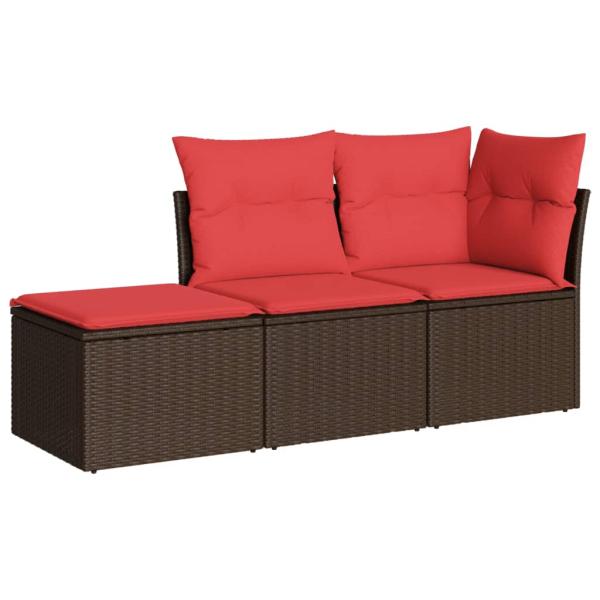 3-tlg. Garten-Sofagarnitur mit Kissen Braun Poly Rattan