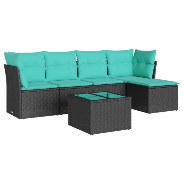 6-tlg. Garten-Sofagarnitur mit Kissen Schwarz Poly Rattan