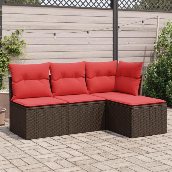 ARDEBO.de - 4-tlg. Garten-Sofagarnitur mit Kissen Braun Poly Rattan