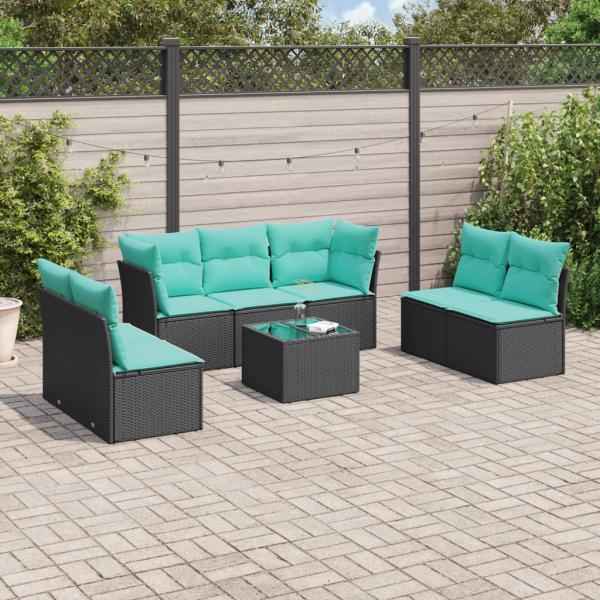 ARDEBO.de - 8-tlg. Garten-Sofagarnitur mit Kissen Schwarz Poly Rattan