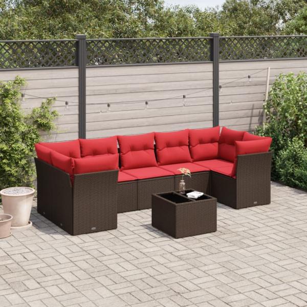 ARDEBO.de - 8-tlg. Garten-Sofagarnitur mit Kissen Braun Poly Rattan