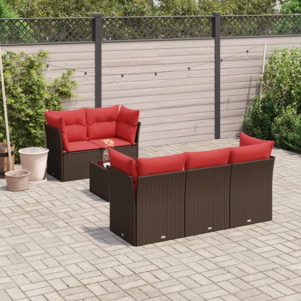 ARDEBO.de - 6-tlg. Garten-Sofagarnitur mit Kissen Braun Poly Rattan