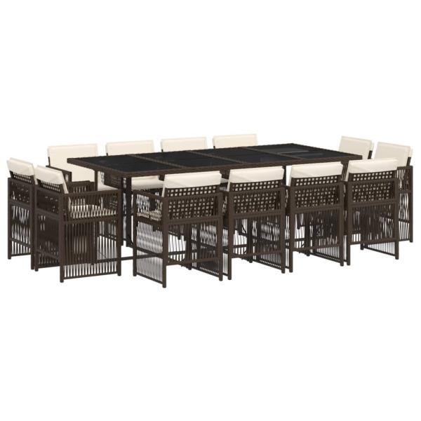 13-tlg. Garten-Essgruppe mit Kissen Braun Poly Rattan