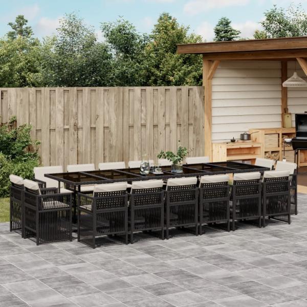 ARDEBO.de - 17-tlg. Garten-Essgruppe mit Kissen Schwarz Poly Rattan