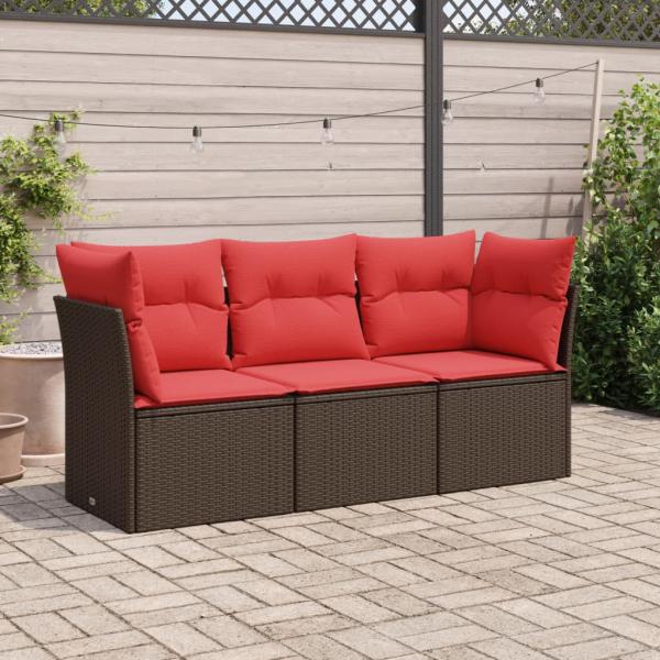 ARDEBO.de - 3-tlg. Garten-Sofagarnitur mit Kissen Braun Poly Rattan