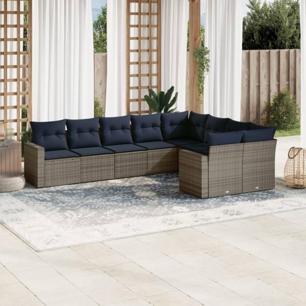 ARDEBO.de - 9-tlg. Garten-Sofagarnitur mit Kissen Grau Poly Rattan