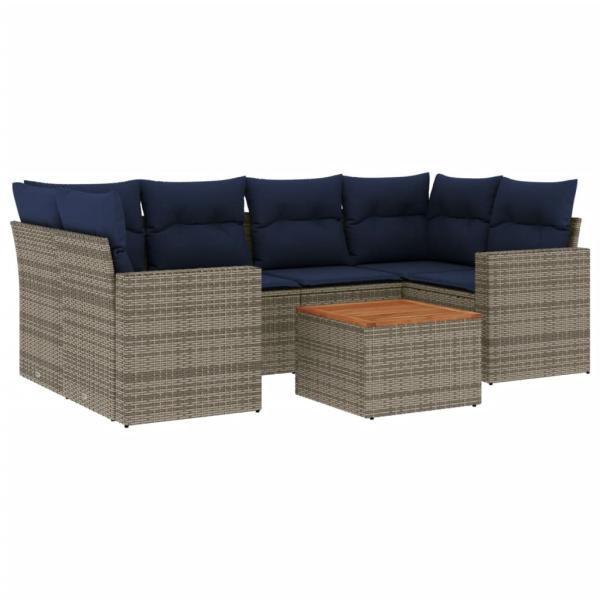 7-tlg. Garten-Sofagarnitur mit Kissen Grau Poly Rattan