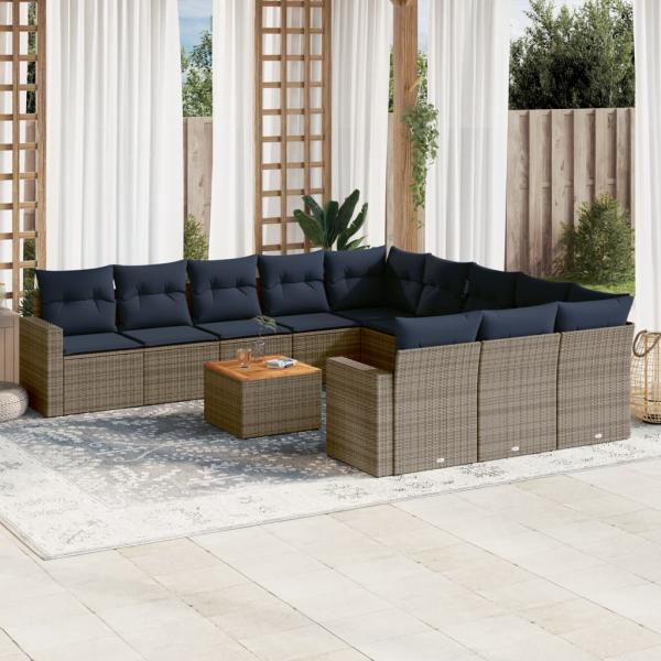 ARDEBO.de - 12-tlg. Garten-Sofagarnitur mit Kissen Grau Poly Rattan