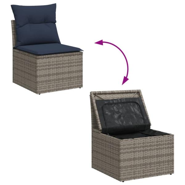 8-tlg. Garten-Sofagarnitur mit Kissen Grau Poly Rattan
