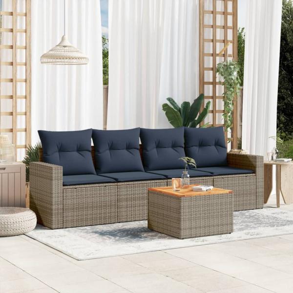 ARDEBO.de - 5-tlg. Garten-Sofagarnitur mit Kissen Grau Poly Rattan