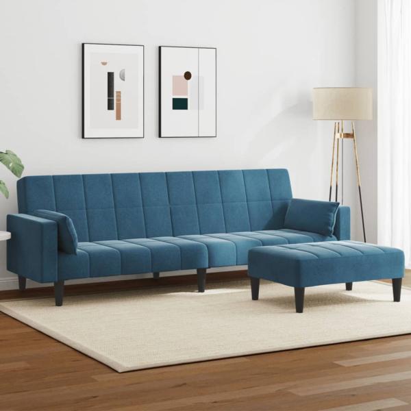 ARDEBO.de - Schlafsofa 2-Sitzer mit Fußhocker Blau Samt