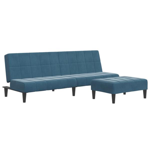 Schlafsofa 2-Sitzer mit Fußhocker Blau Samt
