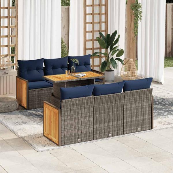 ARDEBO.de - 7-tlg. Garten-Sofagarnitur mit Kissen Grau Poly Rattan Akazie