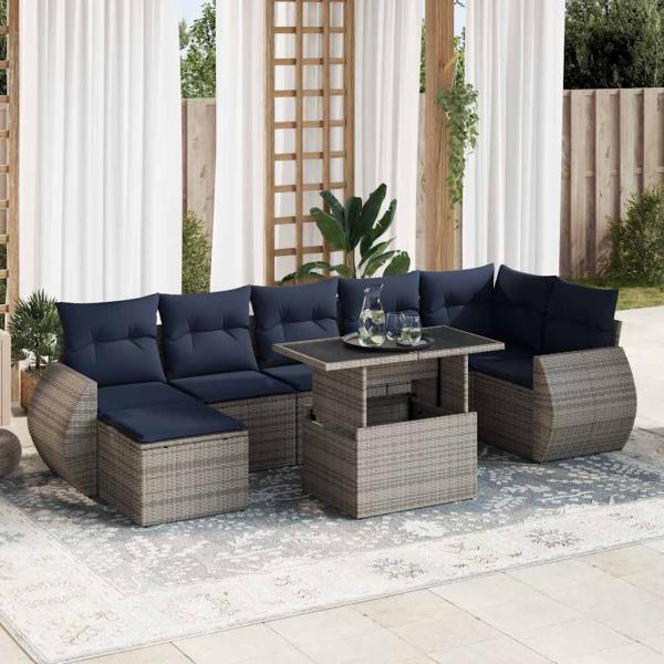 ARDEBO.de - 8-tlg. Garten-Sofagarnitur mit Kissen Grau Poly Rattan Akazie