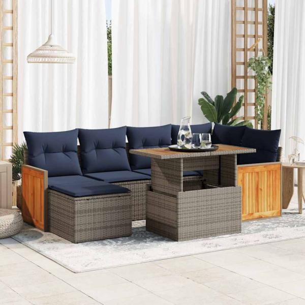 ARDEBO.de - 7-tlg. Garten-Sofagarnitur mit Kissen Schwarz Poly Rattan