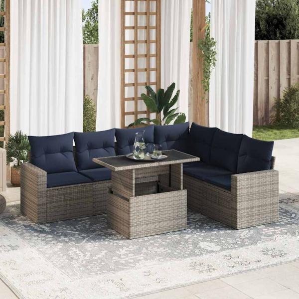 ARDEBO.de - 7-tlg. Garten-Sofagarnitur mit Kissen Schwarz Poly Rattan