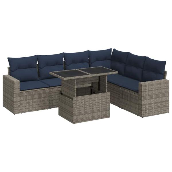 7-tlg. Garten-Sofagarnitur mit Kissen Schwarz Poly Rattan