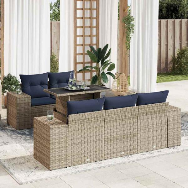 ARDEBO.de - 6-tlg. Garten-Sofagarnitur mit Kissen Grau Poly Rattan Akazie