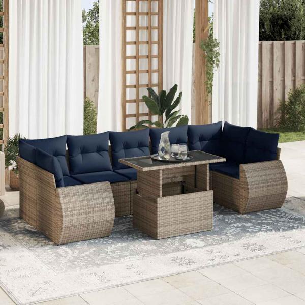 ARDEBO.de - 8-tlg. Garten-Sofagarnitur mit Kissen Grau Poly Rattan Akazie