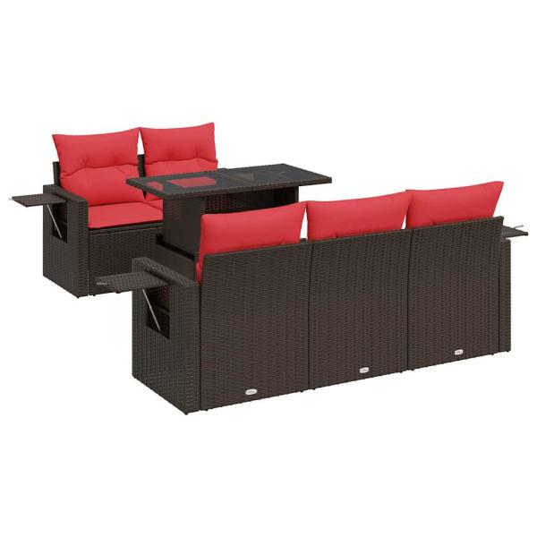 6-tlg. Garten-Sofagarnitur mit Kissen Grau Poly Rattan Akazie