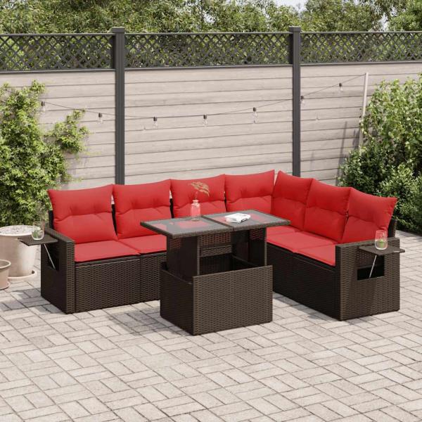 ARDEBO.de - 7-tlg. Garten-Sofagarnitur mit Kissen Grau Poly Rattan Akazie
