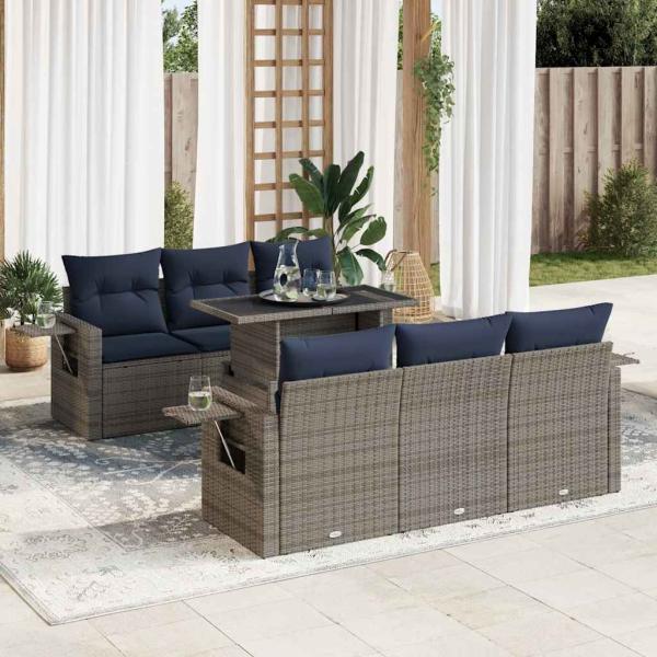 ARDEBO.de - 7-tlg. Garten-Sofagarnitur mit Kissen Schwarz Poly Rattan