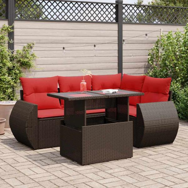 ARDEBO.de - 5-tlg. Garten-Sofagarnitur mit Kissen Braun Poly Rattan Akazie