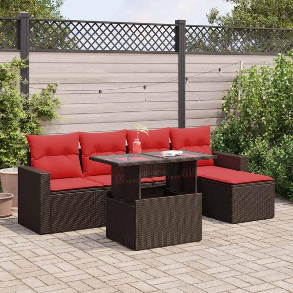 ARDEBO.de - 6-tlg. Garten-Sofagarnitur mit Kissen Braun Poly Rattan Akazie