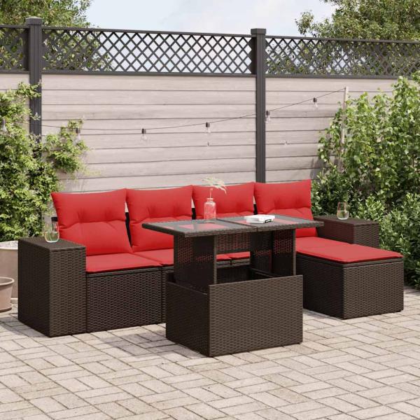 ARDEBO.de - 6-tlg. Garten-Sofagarnitur mit Kissen Braun Poly Rattan Akazie