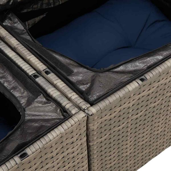 10-tlg. Garten-Sofagarnitur mit Kissen Grau Poly Rattan Akazie