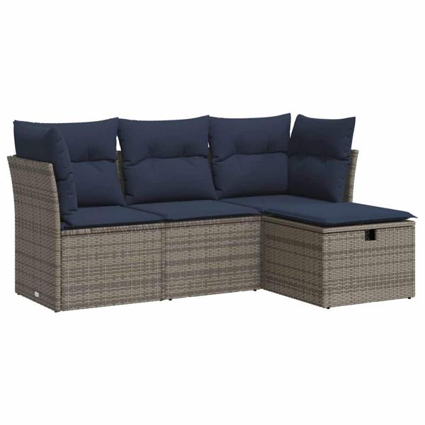 4-tlg. Garten-Sofagarnitur mit Kissen Grau Poly Rattan