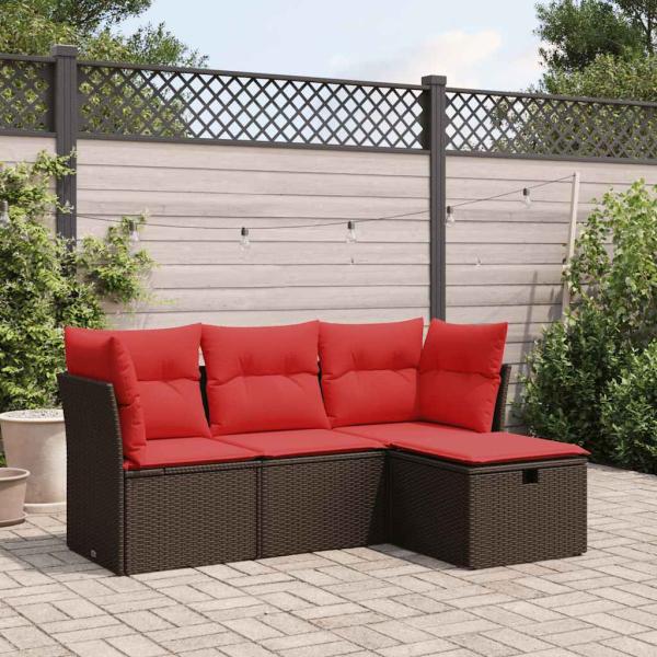 ARDEBO.de - 4-tlg. Garten-Sofagarnitur mit Kissen Braun Poly Rattan