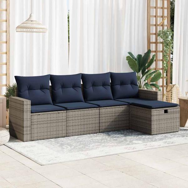 ARDEBO.de - 5-tlg. Garten-Sofagarnitur mit Kissen Grau Poly Rattan