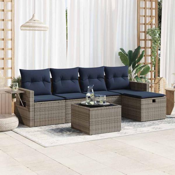 ARDEBO.de - 6-tlg. Garten-Sofagarnitur mit Kissen Grau Poly Rattan