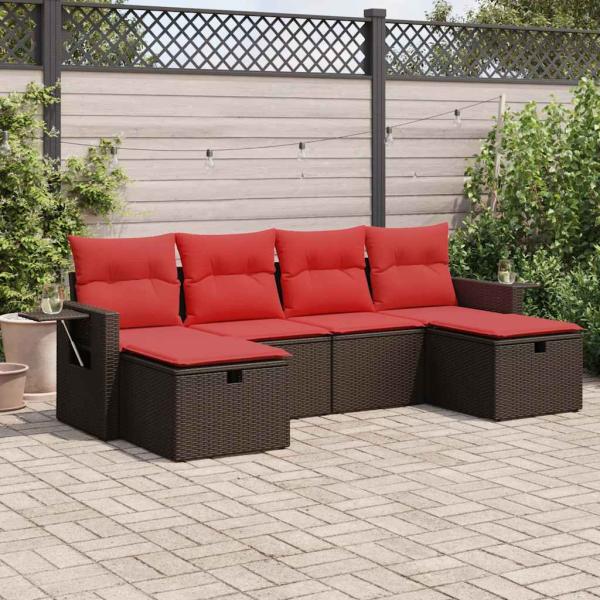 ARDEBO.de - 6-tlg. Garten-Sofagarnitur mit Kissen Braun Poly Rattan